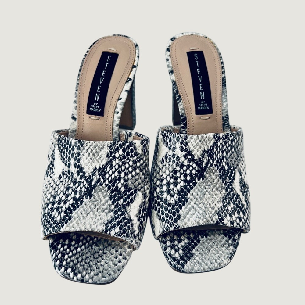 Steven by Steve Madden Snakeskin‎ Mules - Black and White